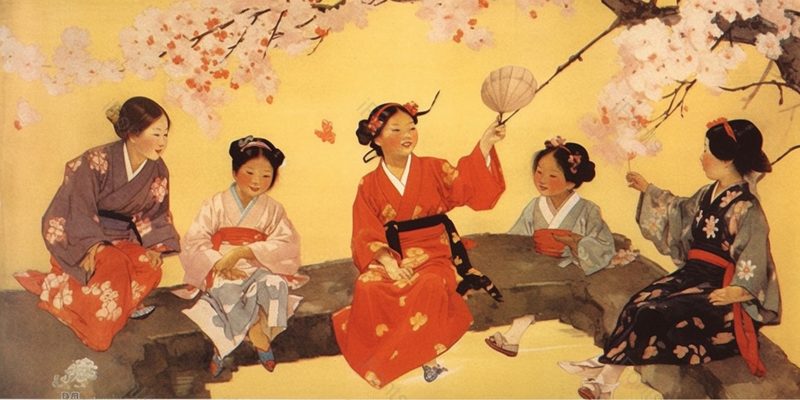 儿童户外玩耍古风背景,插画/手绘图,插画/手绘图库,插画/手绘图下载,插画/手绘